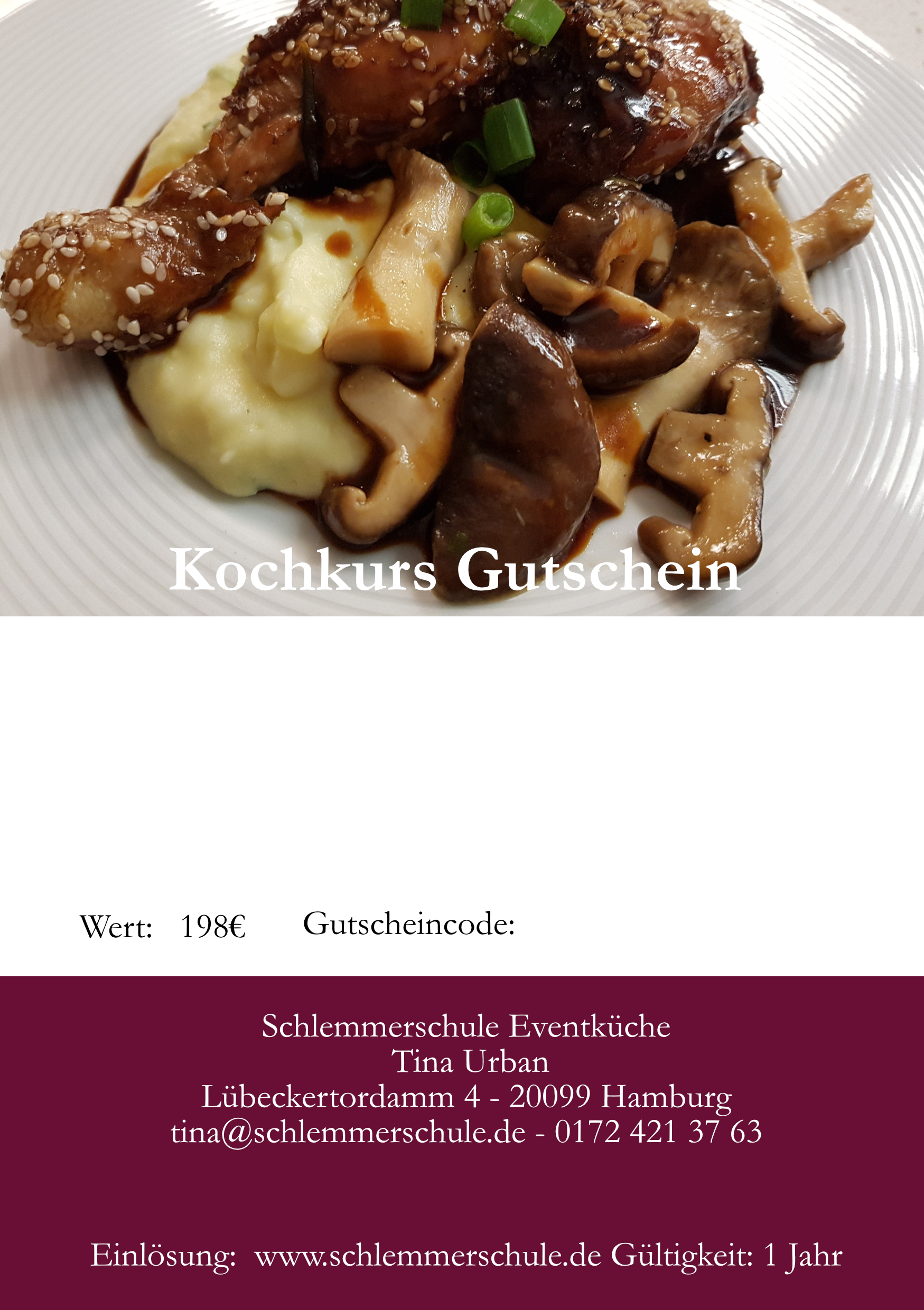 Kochkurs Gutschein für Zwei - Einzweckgutschein